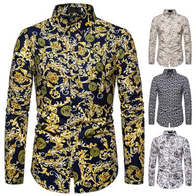 Men Shirt Colorful Print Eye-catching Soft Spring Shirt for Parties