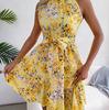 Summer Floral Halter Neck Sleeveless Ruffled Lace Up A Line Short Dress Women Spring S XXL Temperament
