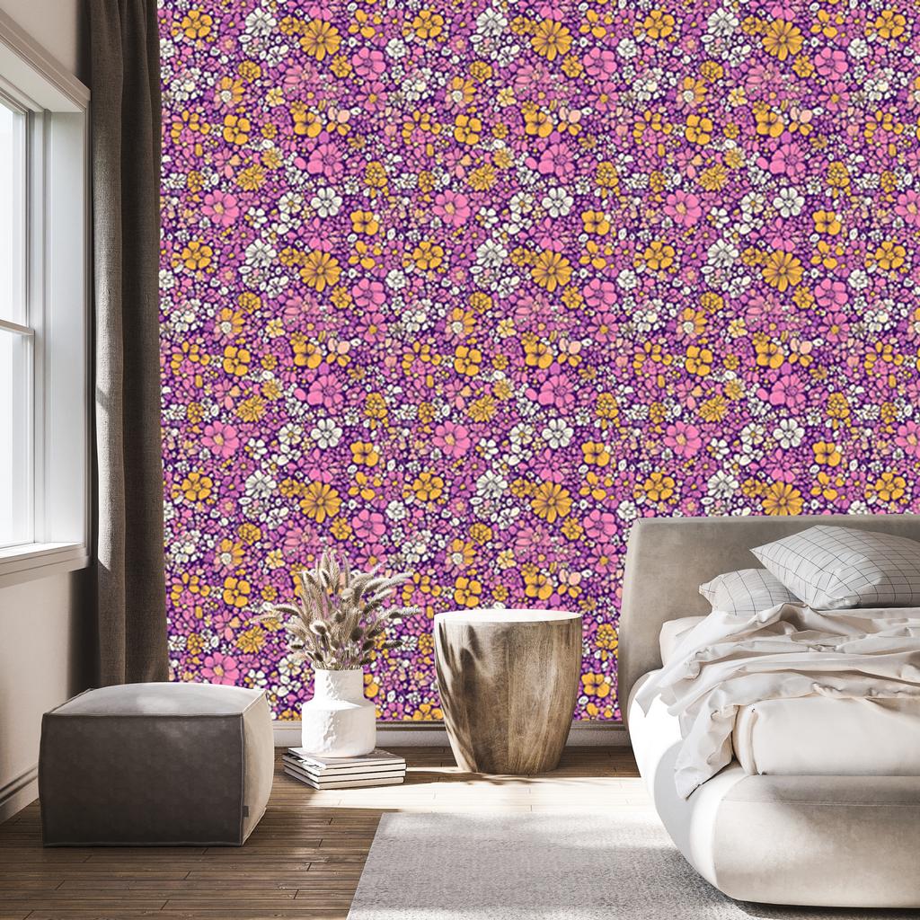 Purple and violet flowers wallpaper for living room and bedroom 50x1000