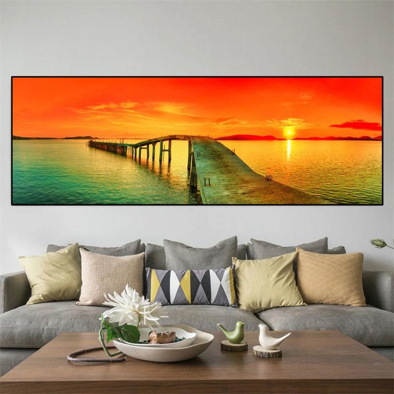 Natur Meer Sonnenaufgang Holzbrücke Leinwand Malerei Landschaft Sonnenuntergang Boot Poster und Drucke Wand Kunst Bilder Home Decor kein Rahmen kein Rahmen