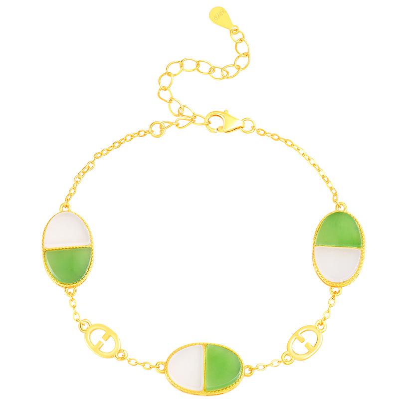 

Hetian Jade & S925 Silver Oval Color-Block Bracelet: Elegant Fashion Gift for Women S925 Silver Inlay