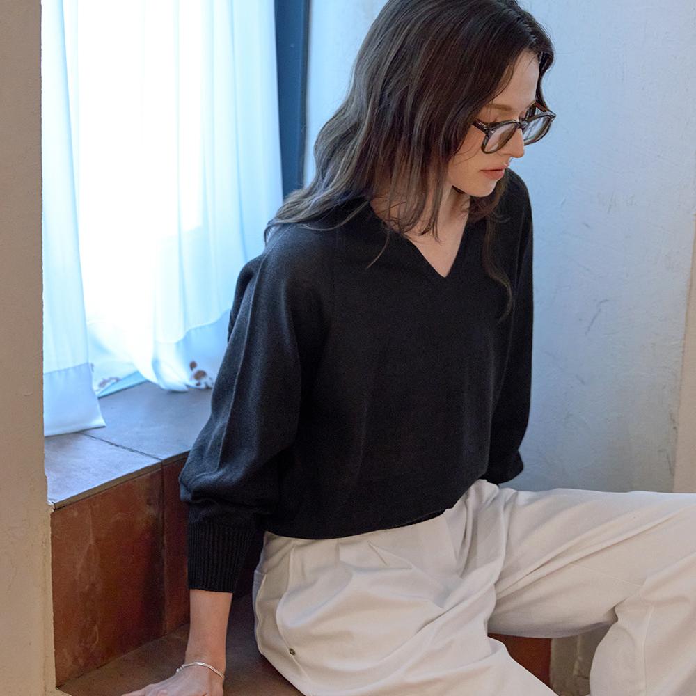 KELLY DONAHUE Whole Garment V-Neck Linen Knit Gray