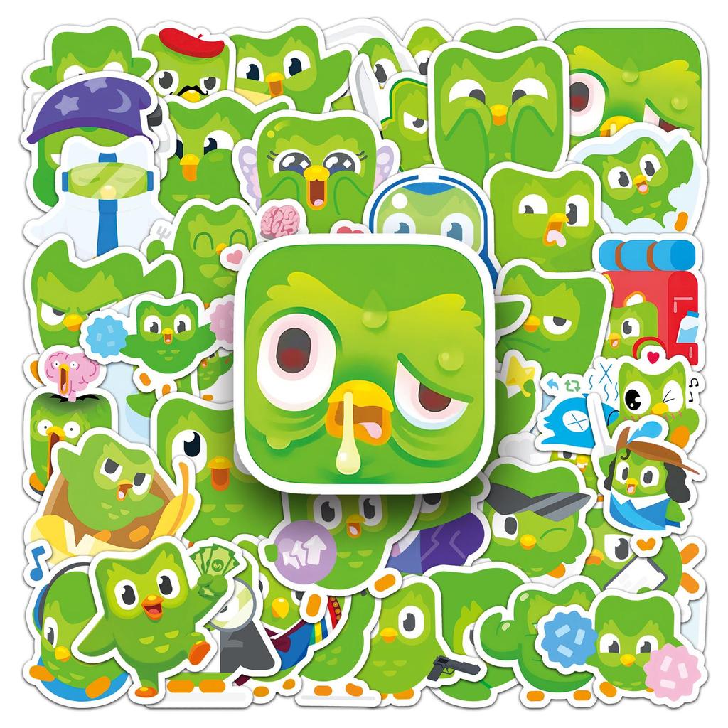 50 Trendy Duolingo Green Owl Stickers for Laptops & Headphones