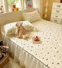 Sleep Grid Double Layered Chiffon Bed Skirt Ice Silk Air Conditioning Soft Seat 3-Piece Set