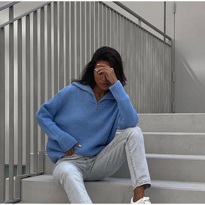 Autumn and Winter Women's Sweater Solid Color Pullover Knit Loose Casual Long Sleeve Knitwear