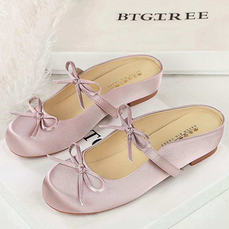 

BIGTREE Shoes 2025 New Ladies slippers Bowknot Silks Satins Women Shoes Round head Women Sandals Summer Shoes Women slippers 35