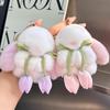 Cute Handmade Soft Lightweight Bow Bunny Car Key Chain Bag Charm 10cm Plush Tulip Rex Rabbit Doll Keychain Pendant for Kids Gift