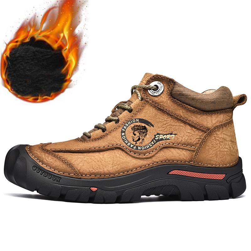 Осенние/зимние кожаные ботинкиМужские походные ботинки с высоким верхом из плюшевой кожи и хлопка для активного отдыха, большой размер 39-46 45 светло-коричневого