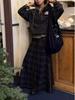 Viaplan Korean Autumn/Winter Elegant Retro Plaid Wool A-line Skirt
