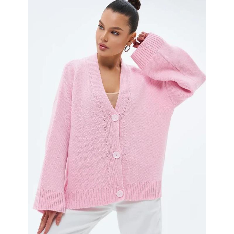 TIFICY Women's Fashion Casual Fall Winter Solid Color Print Long Sleeve V-Neck Sweaters