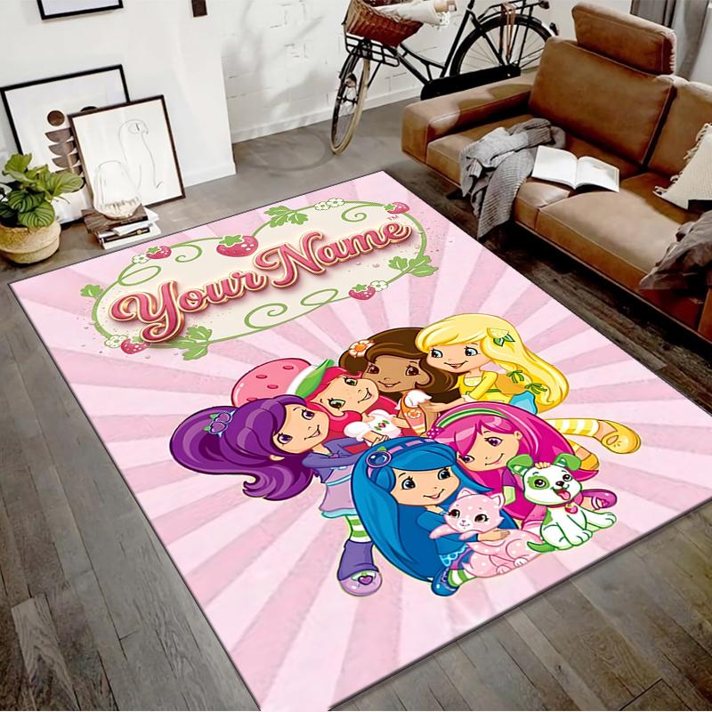 Princess Strawberry Design Area Rug Personalized Name- Non-Slip, Soft & Cozy Floor Mat for Living Room, Office - Indoor/Outdoor Carpet