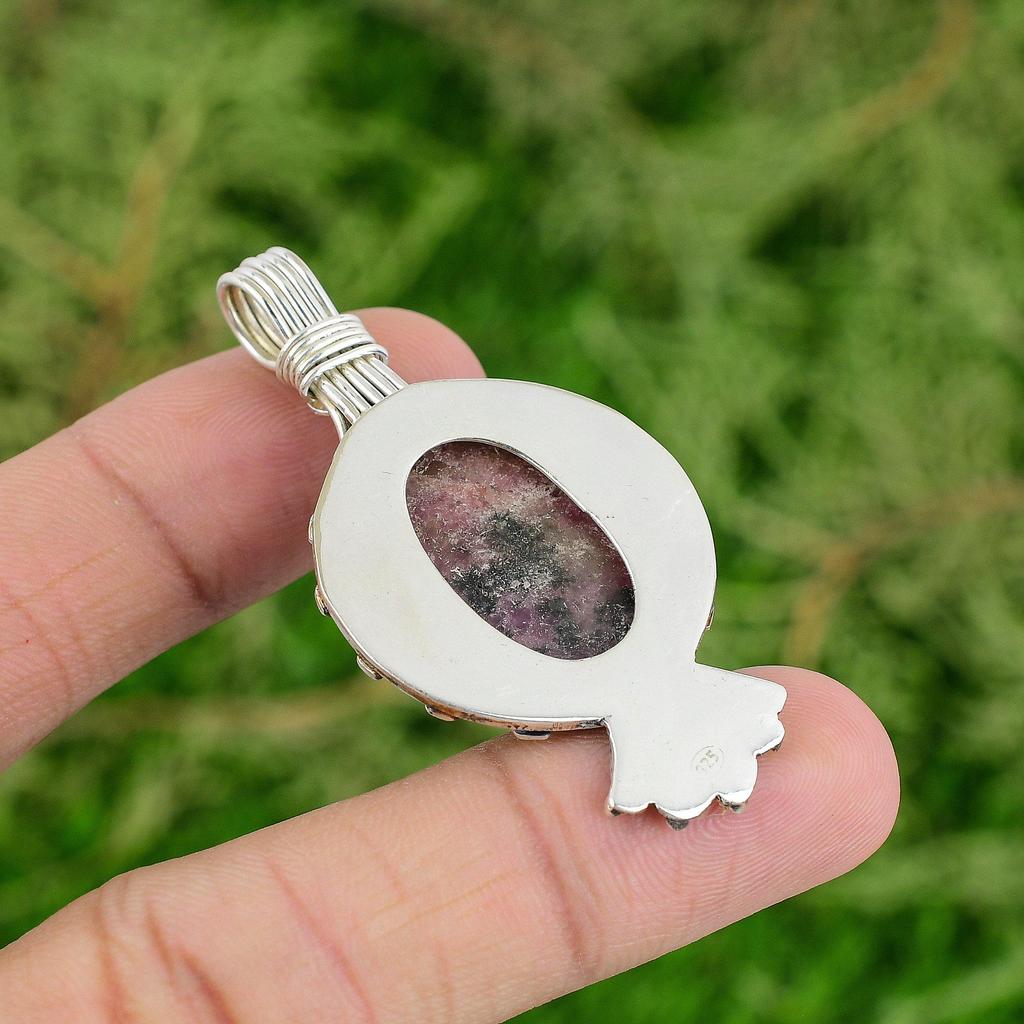 Daughters Day Sale 925 Sterling Silver Natural Rhodonite Handmade Ethnic Pendant