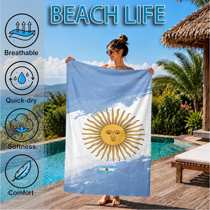 Asciugamano da Spiaggia con Design della Bandiera Argentina, Asciugatura Rapida, Facile da Curare, Adatto Sia per il Fitness che per le Vacanze al Mare, Essenziale per lo Sport