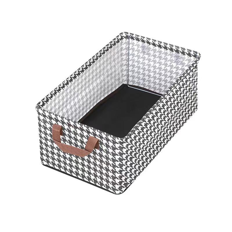 Houndstooth Fabric Wardrobe Organizer Box: Foldable Layered Storage for Clothes and Pants