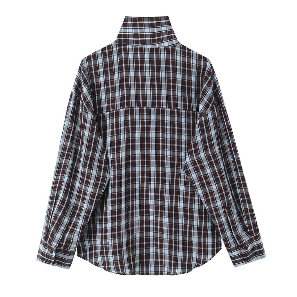 TAOP&ZA Women's Plaid Stand Collar Double-Breasted Shirt - Spring 2026 Trend