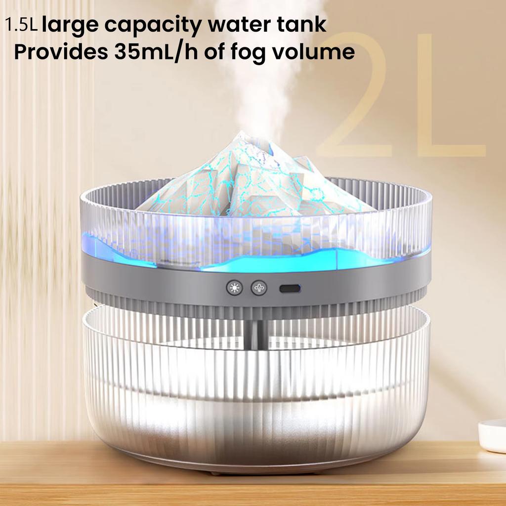1.5L Large Capacity Volcano Shaped Humidifier Aroma Diffuser with Dual Color Light Mist Maker for Home Office