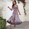 Women's Summer Fashion Retro Print V-Neck Sleeveless Long Dress