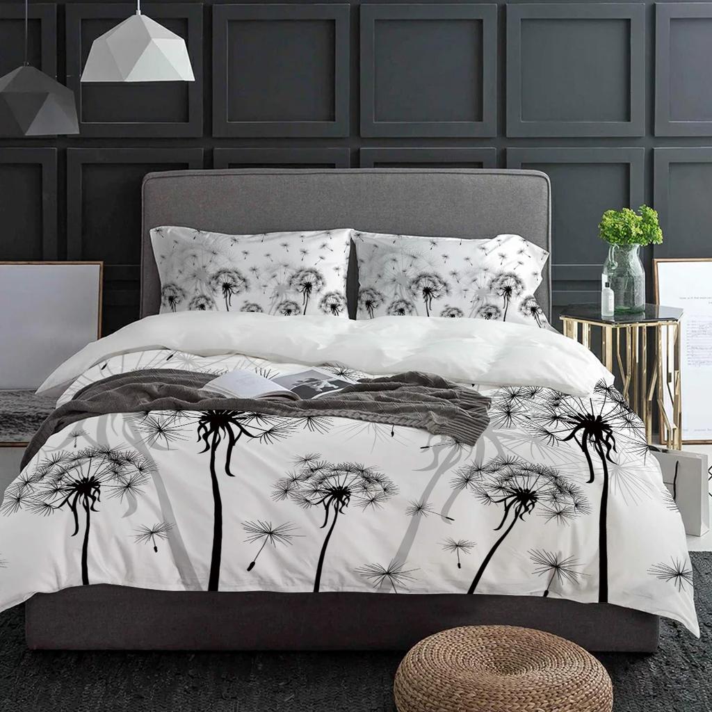 Black And White Dandelion Plant Duvet Cover With Pillow Case Custom 3pcs Bedding Set Quilt Cover Double Bed Home Textile