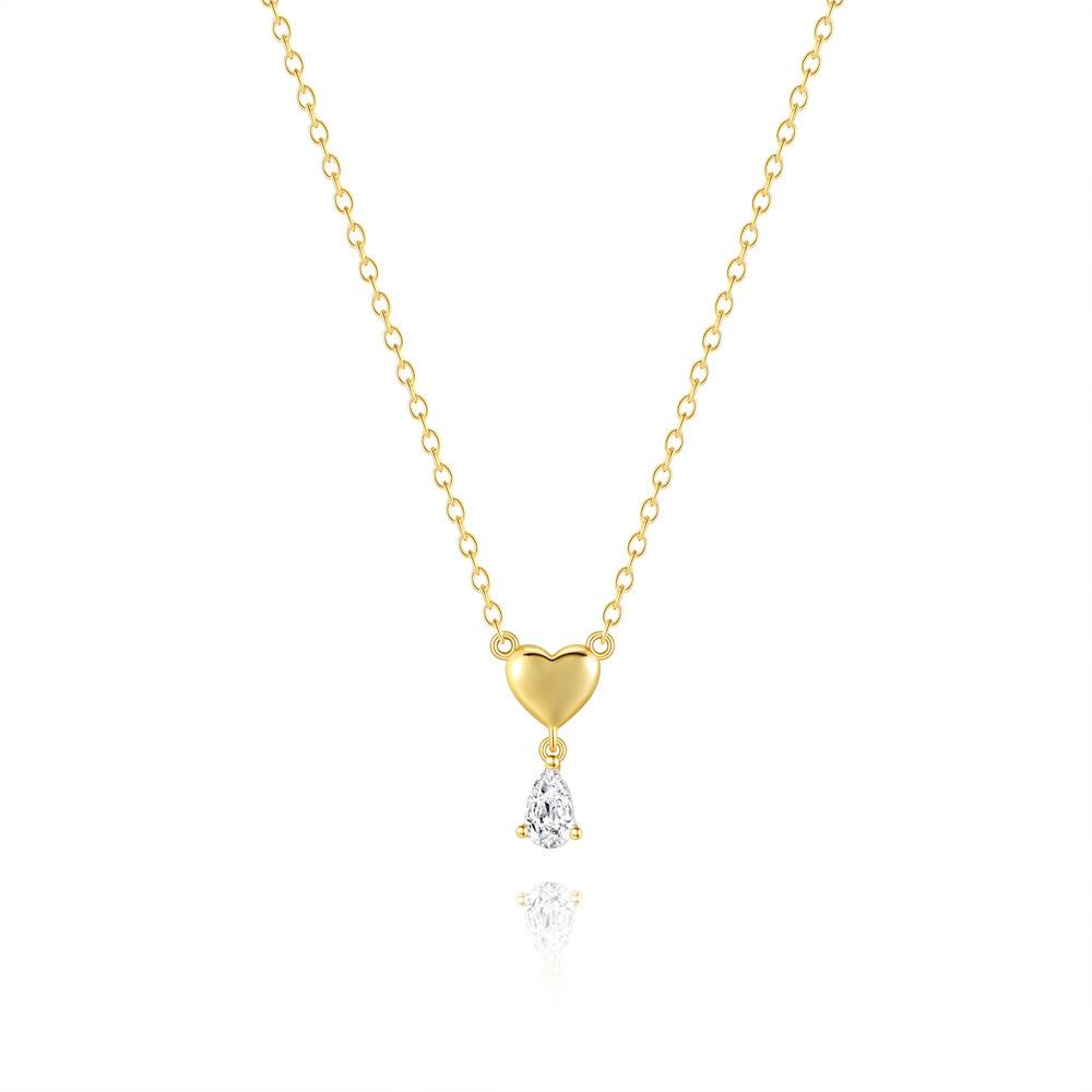Fine Jewelry Necklaces Sterling Silver 925 Necklace Heart Water Drop Zircon Pendant Gold Plated Necklaces for Women