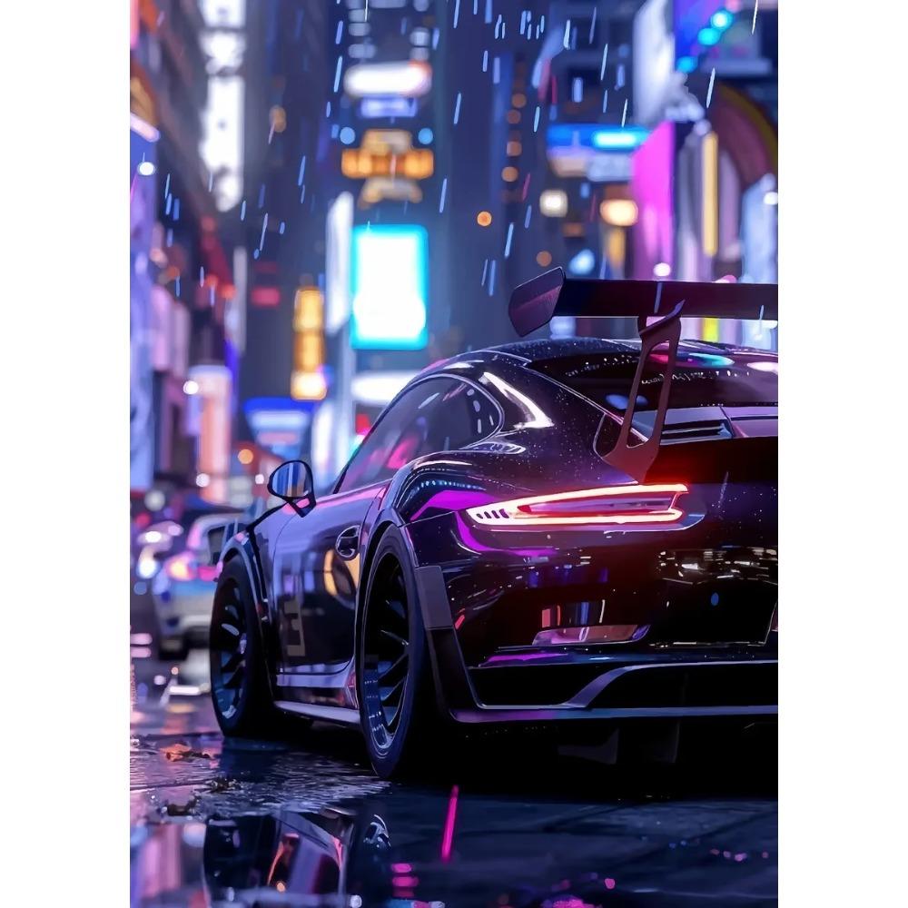 High Tech Super Car Poster Luxury Car LED Sports Races Neon Lit City Prints Canvas Painting Wall Picture Home Man's Room Decor
