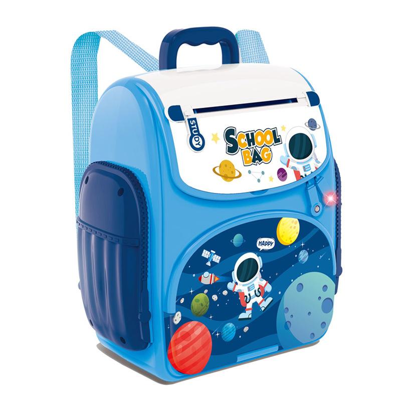Children s House Cartoon Schoolbag Safe Money Roll Machine Creative Backpack Password ATM Money Can Toy Money Bank синий