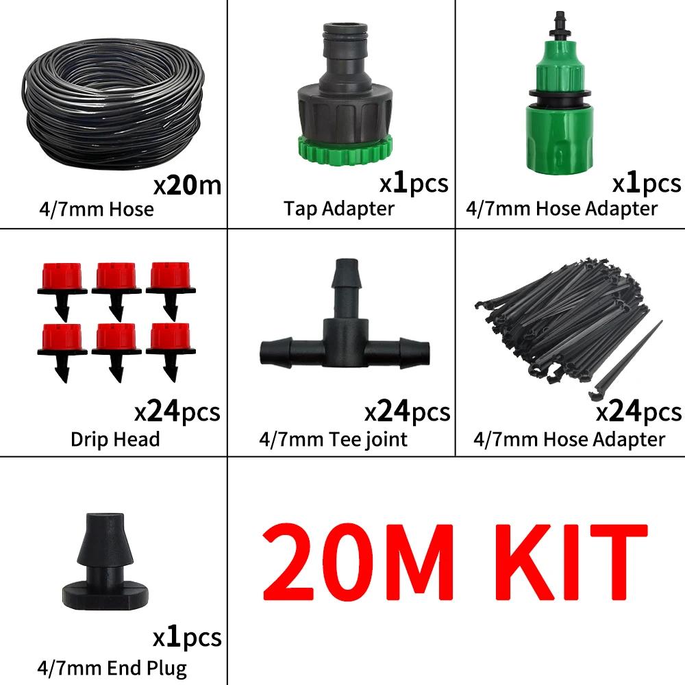 Micro Drip Irrigation System Portable 20M Automatic Watering with Adjustable Drippers Misting Watering Kits Garden Hose