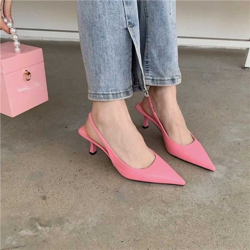 

Fashion Pointed Toe Women Sandals 2024 New Arrivals Black White Silver Summer Dress Shoes Thin High Heels Elastic Band Ladies Pumps 40 розовый