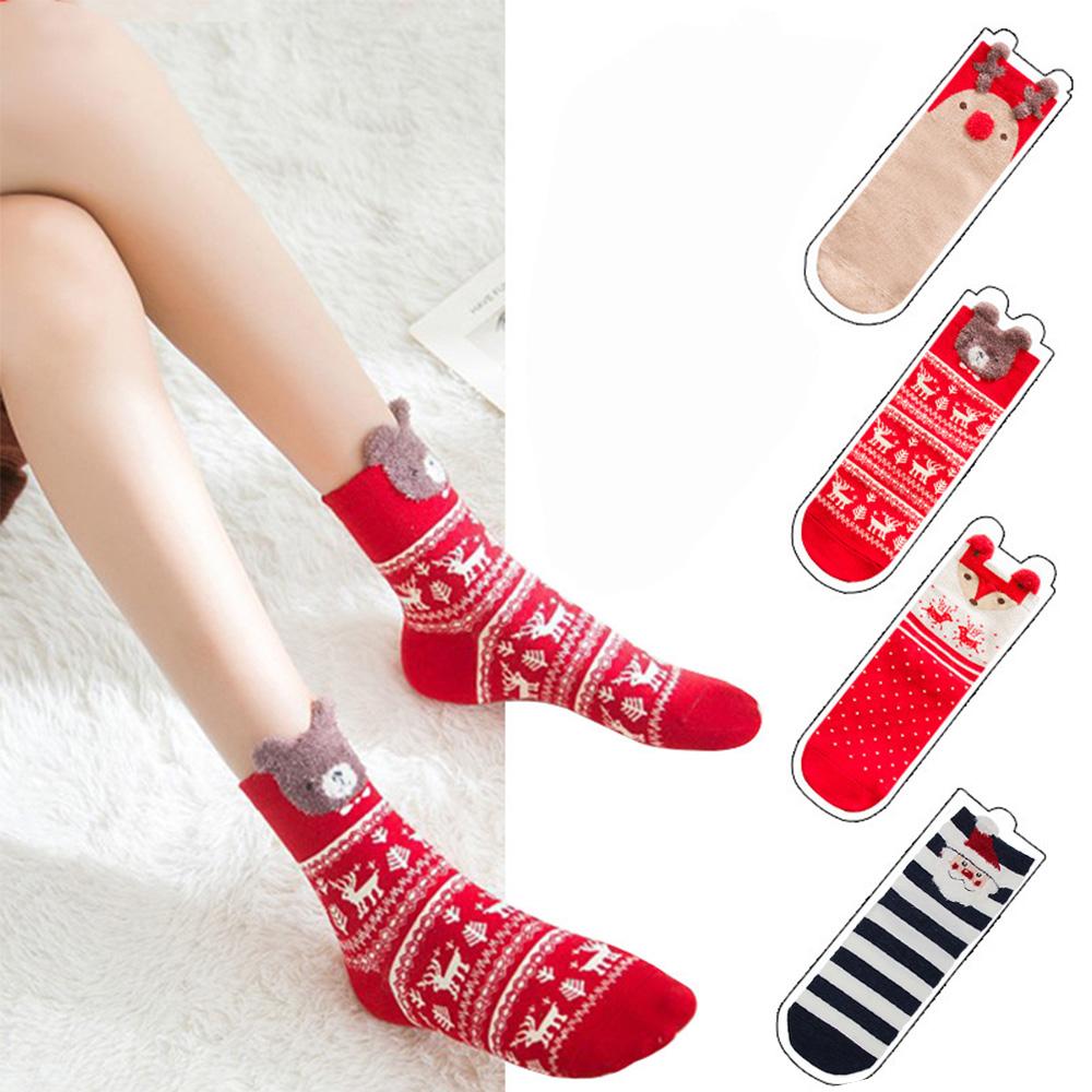 Runtowo 4 Pairs Cartoon Christmas Socks , Santa Claus Gifts ,Elk Christmas Stocking ,Xmas Happy New Year Party Decor