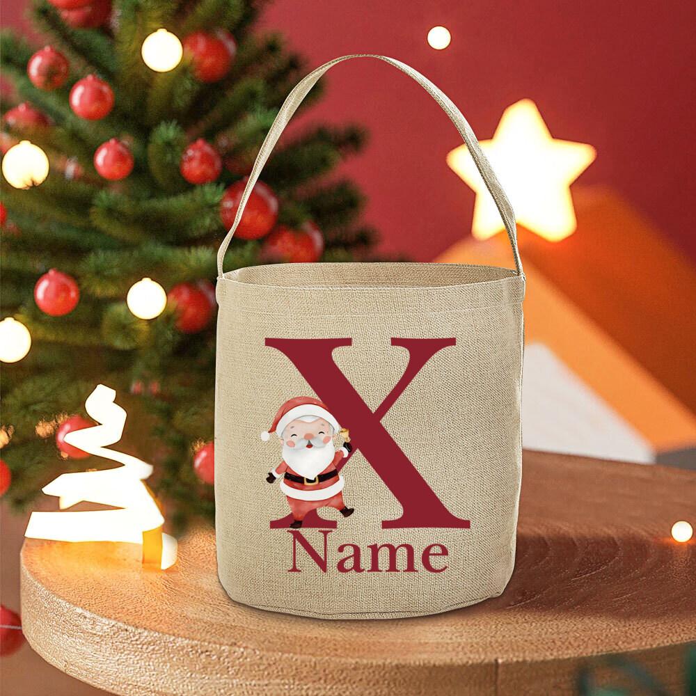 Personalised 26 Initial with Name Candy Bucket Bag Christmas Party Children's Tote Bags Portable Basket Kid Xmas Gifts