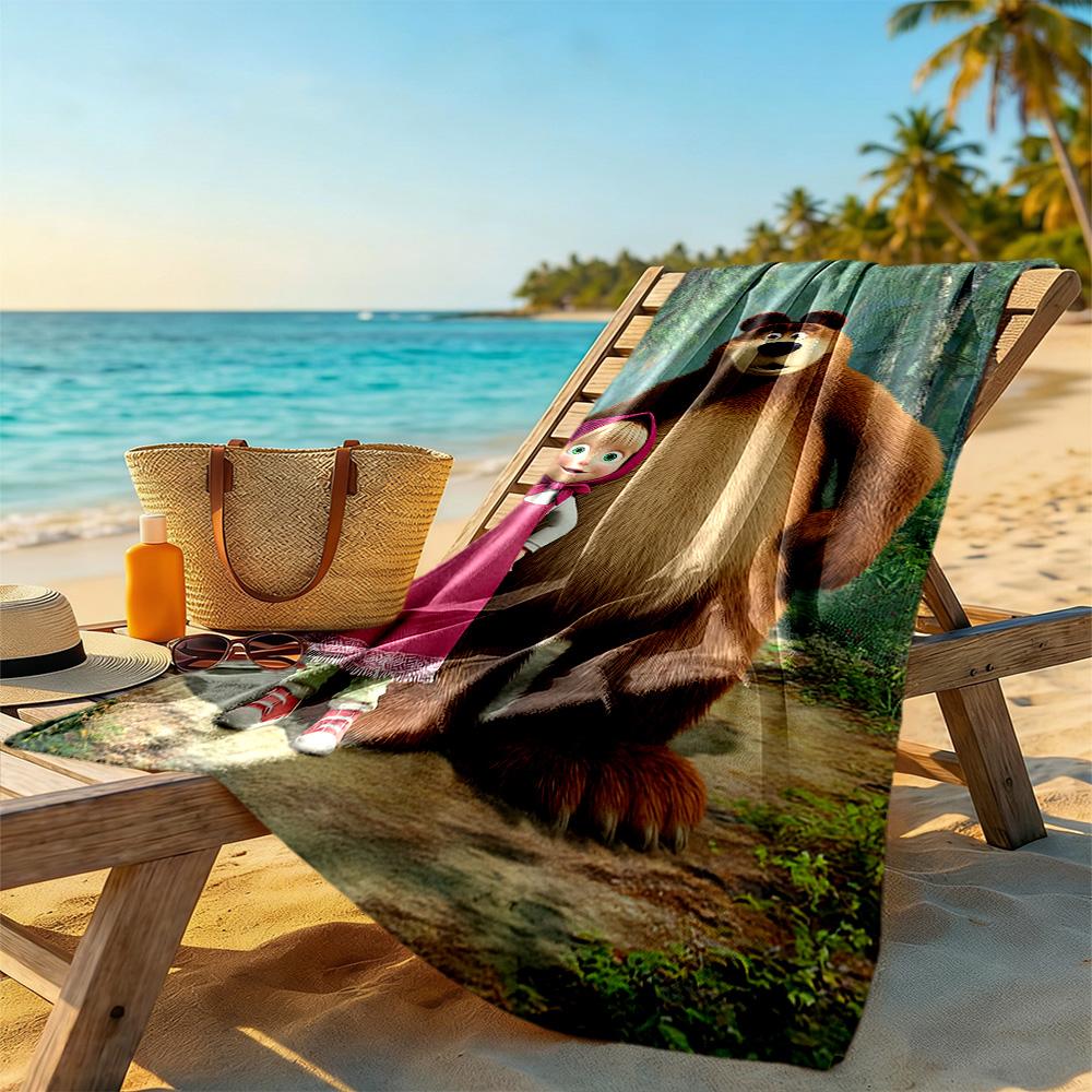 Masha Bear Beach Towel Super Soft Microfiber Quickdry Fabric Comfortable Lightweight Portable for Swimming,Beach,Camping, Travel, Beach Accessories,Gy