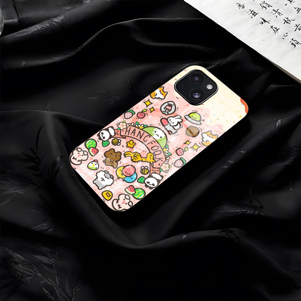 

Hangfook Cute Phone Case For IPhone 17 Pro Max 16 15 14 Pro Max 13 11 Plus Glass Cover iPhone 15