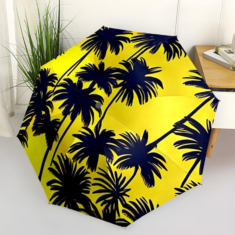 1pc Palm Trees Sunny Fashionable Automatic Opening/Closing Folding Umbrella with 8 Bones, Windproof Portable, Daily Use081
