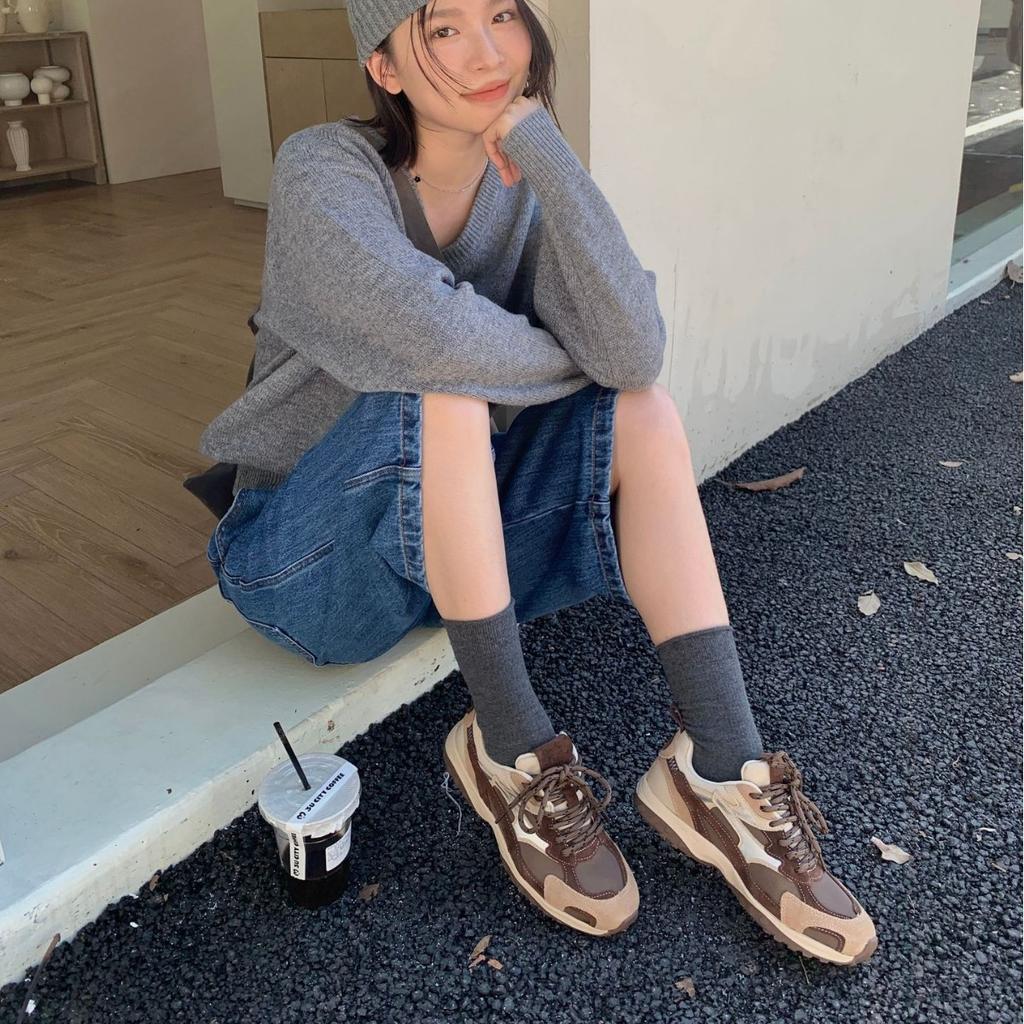 2025 new leopard print round head platform lace-up casual sports style women's single shoes mountaineering dad shoes running shoes