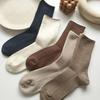 Women's Mid-Tube Solid Color Socks for Spring and Autumn - Korean Style All-Match Design