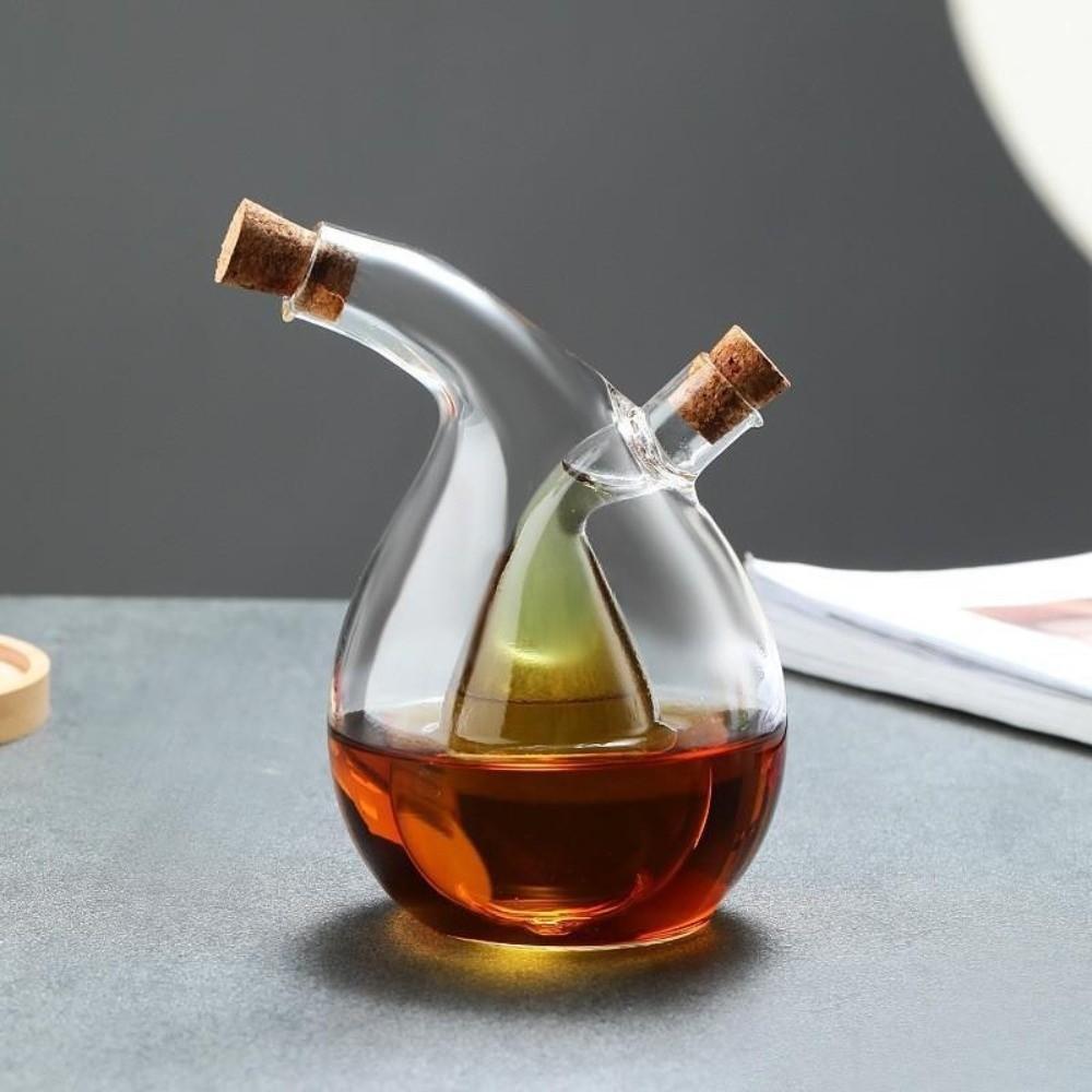 with Lid Glass Oil Vinegar Dispenser Dual Mouth Seasoning Bottle Canister Household