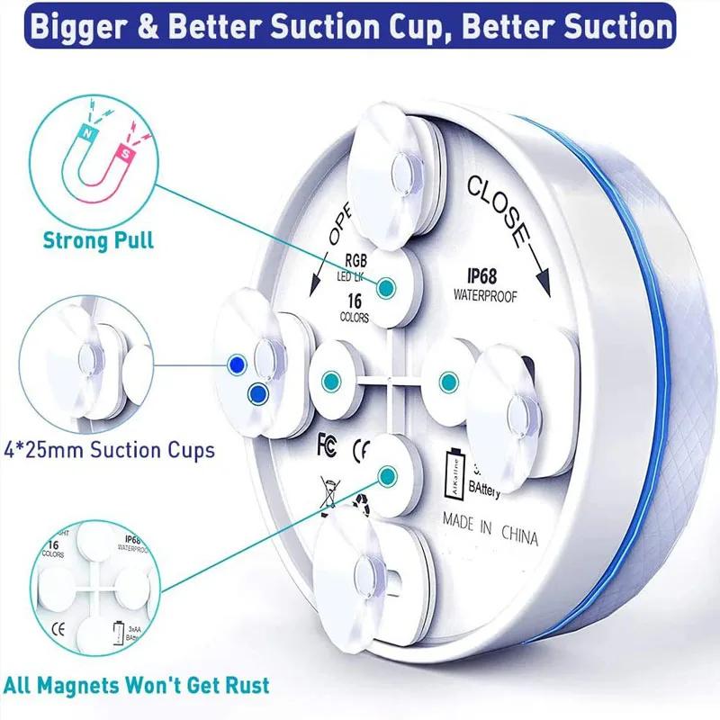 Updated IP68 Submersible Lights RGB Underwater Pool Lights with RF Remote Magnet Suction Cups Night Lamp for Pond Pool Aquarium