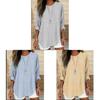 Spring Fashion Womens Striped Cotton Linen Shirt With Patching For Casual Wear