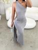 New summer European and American temperament hip wrap fashion slim and thin streamer strap tube top long dress women