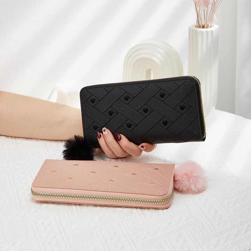 JYL TS Women's Sling Bags  Heart Wallet 149 Card Bag PU Embroidered Long Bag