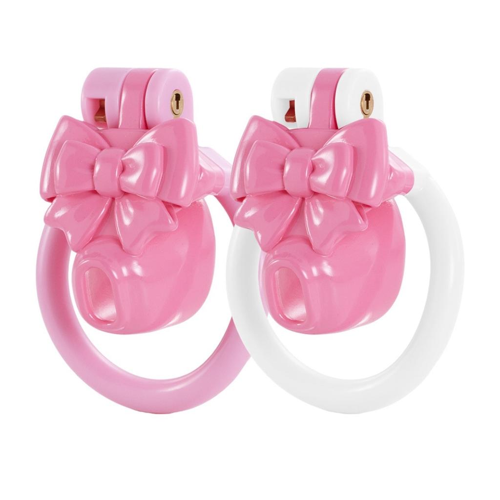 Pink Bowsymbol Chastity Cage Negative Cb Lock Pot Lid Body Restraint Training Chastity Cage Belt Chastity Device with 4 Rings