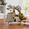 Exquisite Desktop Figurine Decor Wooden Reading Girl Figurine, Stable Pastoral Style Statue Decorative for Desk Decor, Artistic Healing Ornament,