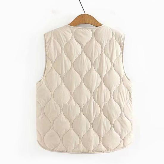 Winter-Schichtweste für Damen, Mantel mit Aufbewahrungstasche, dünn gepolstert, Druckknopfverschluss, V-Ausschnitt, ärmellos, einfarbig, winddicht, wärmespeichernd, Outdoor-Daunen