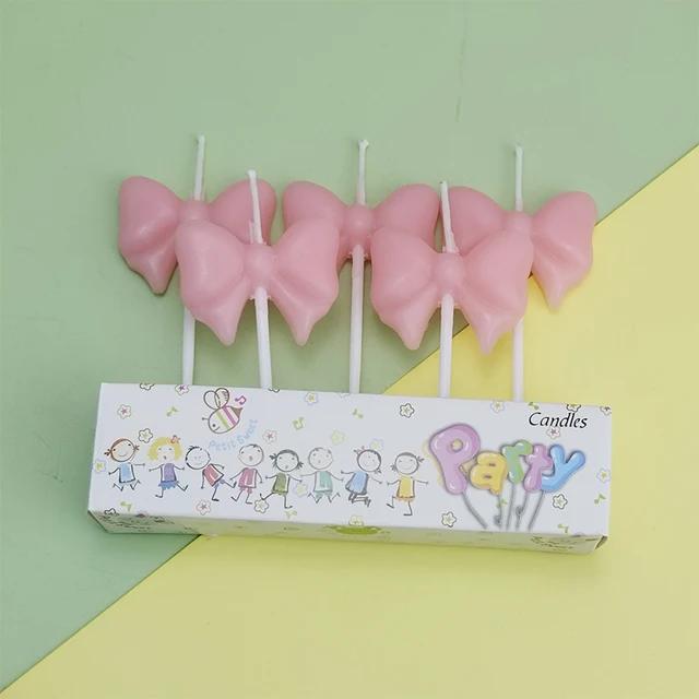 

5pcs Bow Cake Candle Pink Silver Cute Creative Romantic Valentine s Day Candles Princess Party Cake Happy Birthday Decoration