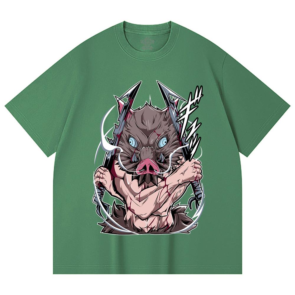 230 Gsm 100% Cotton Demon Slayer V4 Inosuke Print Unisex Heavy Cotton T Shirt