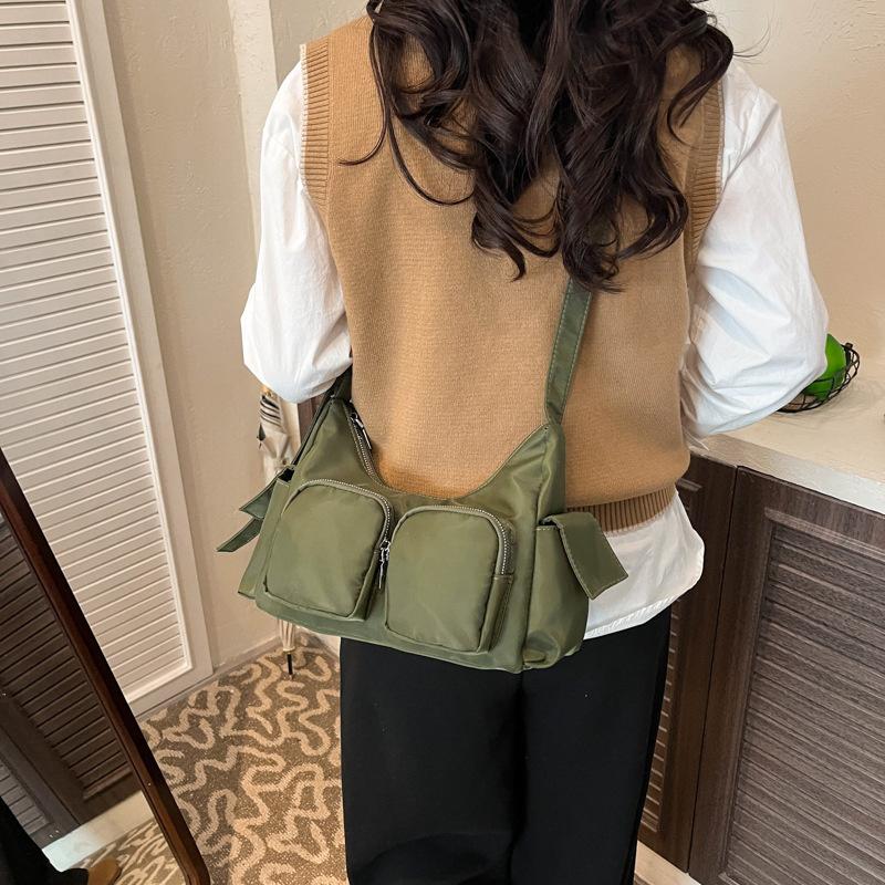 Yogodlns Simple Retro Shoulder Bags for Women Outdoor Travel Ladies Multi-Pocket Crossbody Bag Solid Color Girl Hobos Tote Handbag