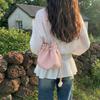 2026 New Drawstring Bucket Bag for Women Soft Leather Crossbody Bag with Ball Charm Mini Shoulder Handbag for Daily Shopping
