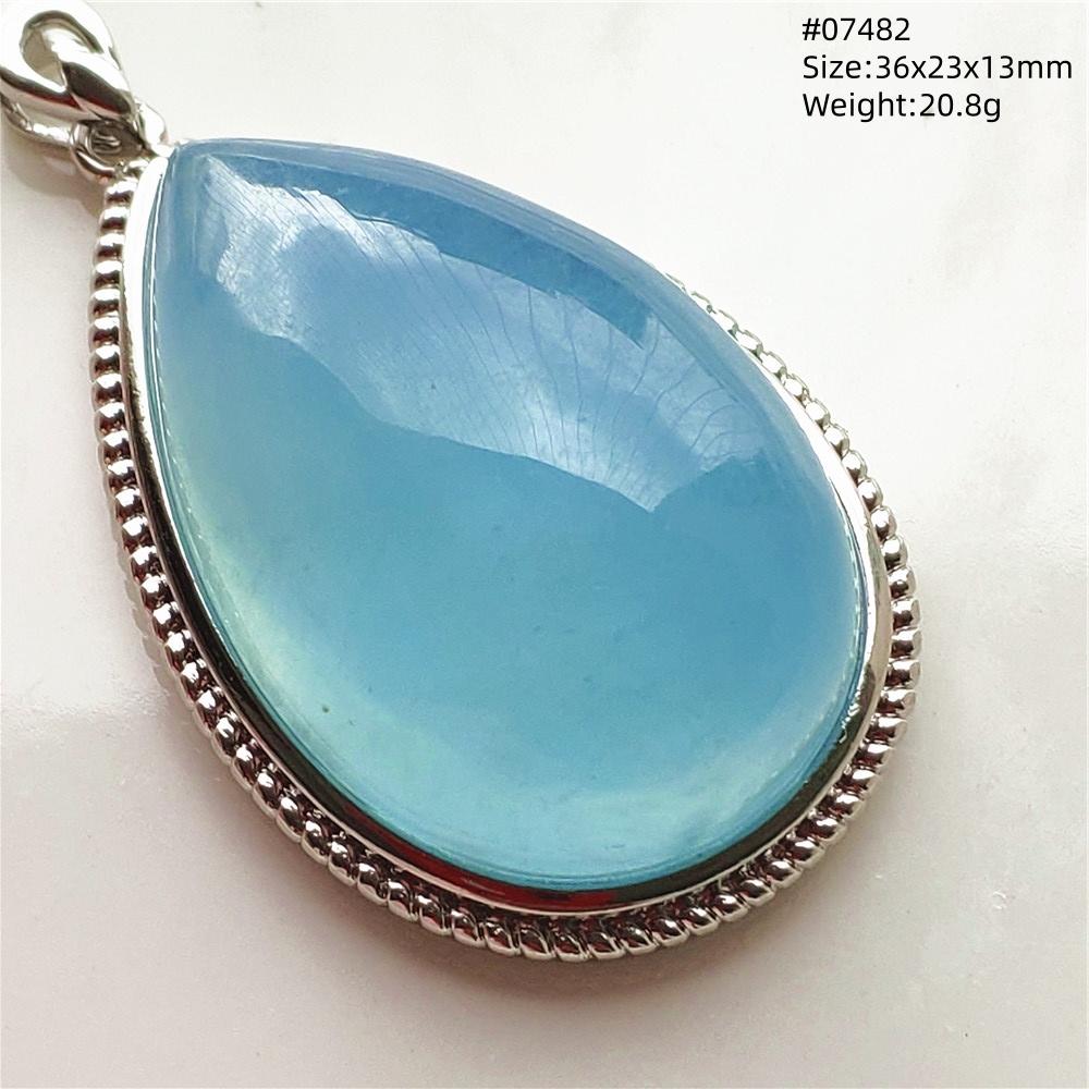 Natural Blue Aquamarine Oval Pendant Jewelry For Women Men Dark Aquamarine Necklace Fashion Brazil AAAAAA