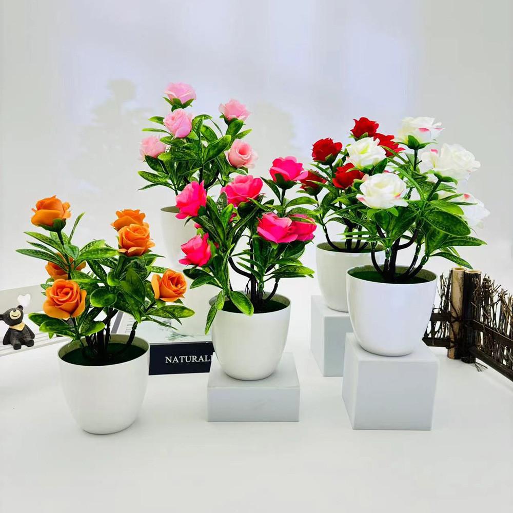 Ornament Rose Artificial Green Potted Plant Bonsai For Home Or Venue Wedding