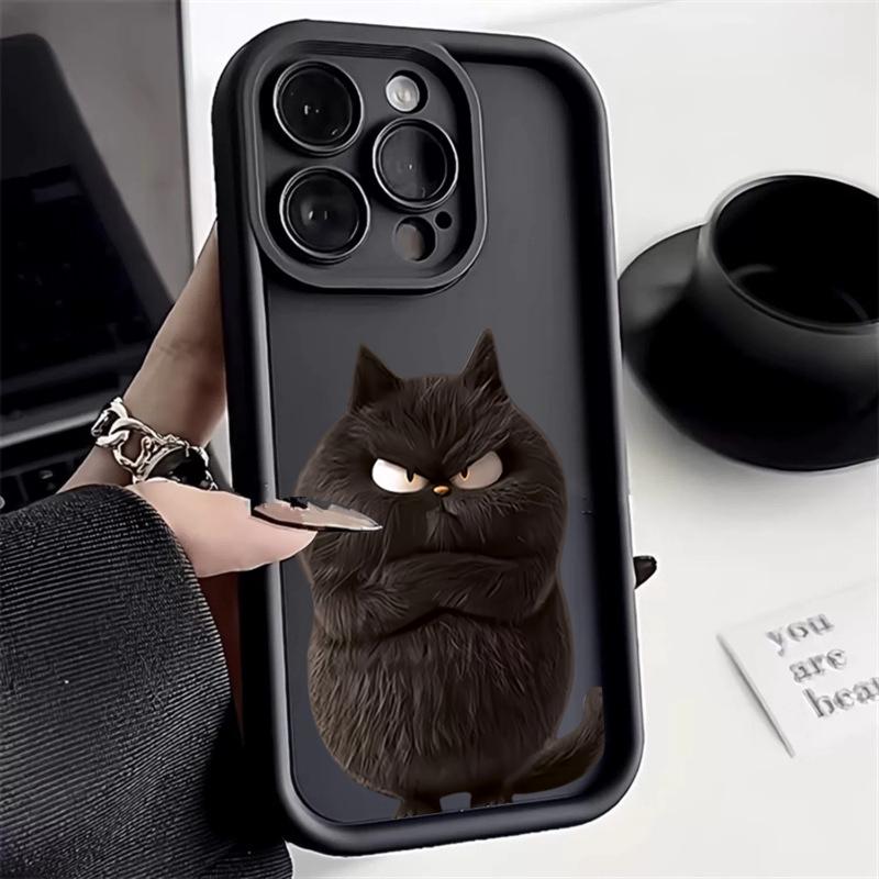 Cute Black Cat Soft TPU Phone Case For iPhone 16 15 14 Pro Max 13 12 11 Pro Max 7 8 Plus XR X XS 16E Shockproof Silicone Cover