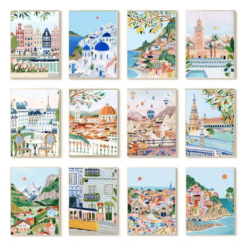 Italy Canvas Painting Poster Wall Art Wall Decoration Beach Palm Coastal Painting Wall Decoration Nordic Living Room Wall Poster